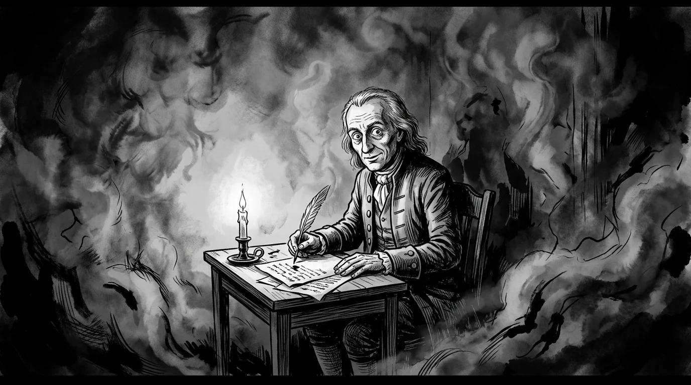 Immanuel Kant schreibt am Manuskript im philosophischen Dialog.