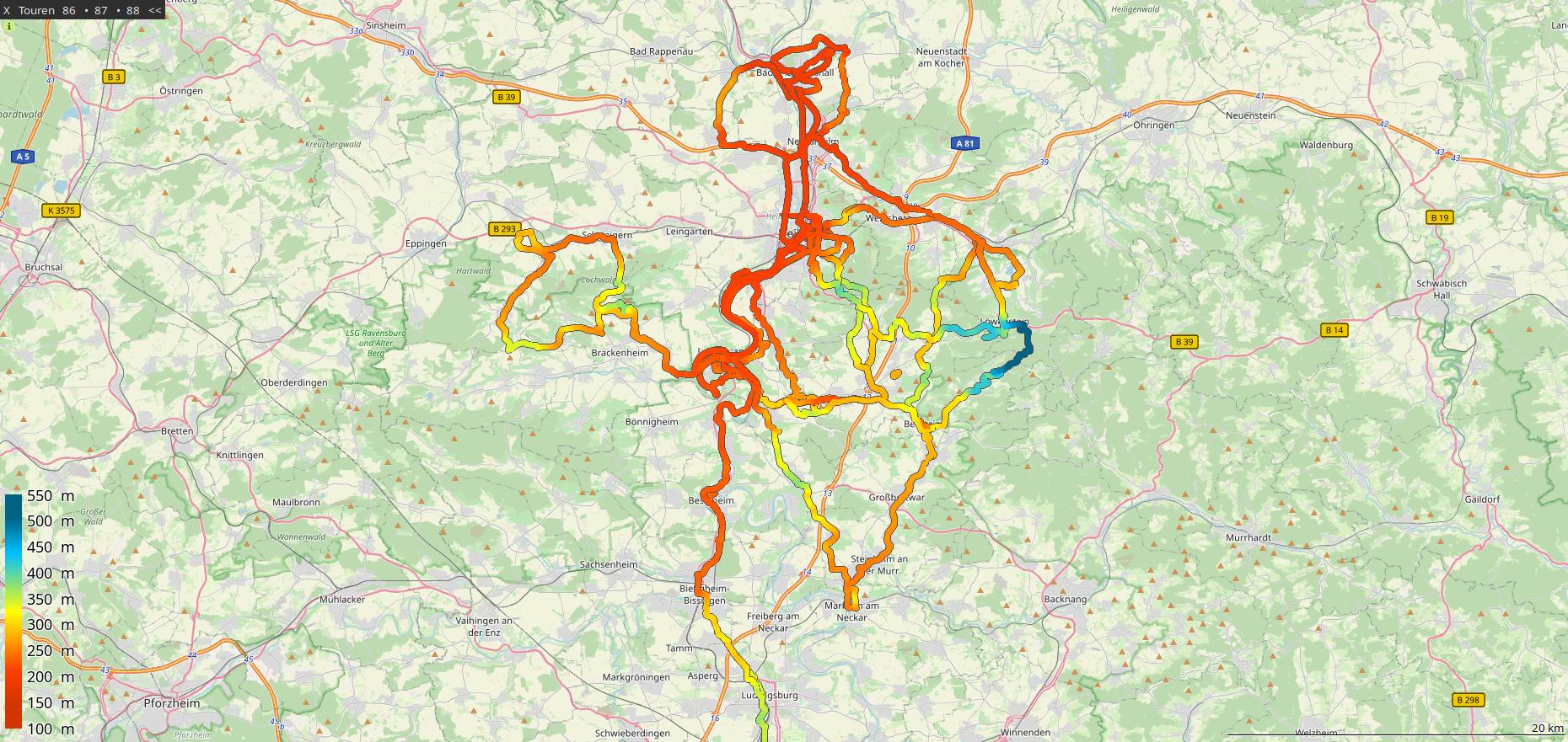Der Bewegungsradius im Juli - gezoomt